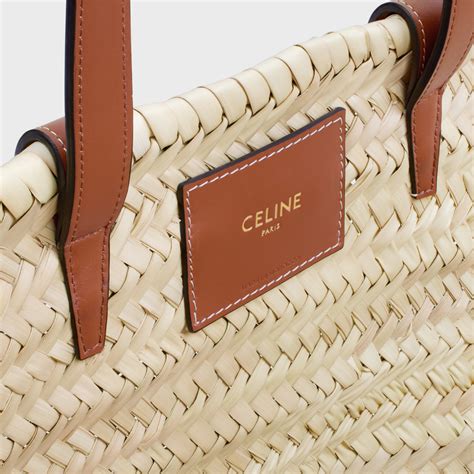 medium celine classic panier in palm leaves and calfskin|Celine.